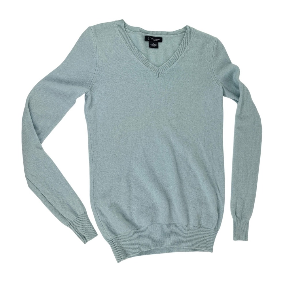C by Bloomingdale's Light Blue 100% 2-Ply Cashmere V-Neck Sweater Womens XS